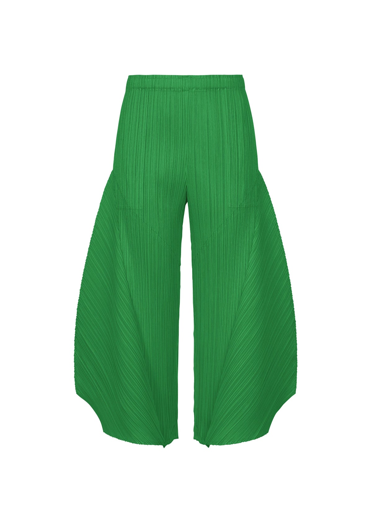 A product shot of the PLEATS PLEASE ISSEY MIYAKE MONTHLY COLORS : OCTOBER trousers in green.