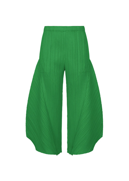 A product shot of the PLEATS PLEASE ISSEY MIYAKE MONTHLY COLORS : OCTOBER trousers in green.