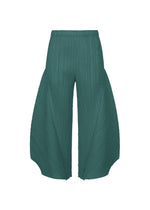 A product shot of the PLEATS PLEASE ISSEY MIYAKE MONTHLY COLORS : OCTOBER trousers in blue green.