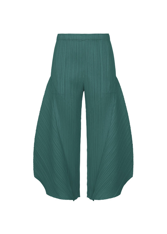 A product shot of the PLEATS PLEASE ISSEY MIYAKE MONTHLY COLORS : OCTOBER trousers in blue green.