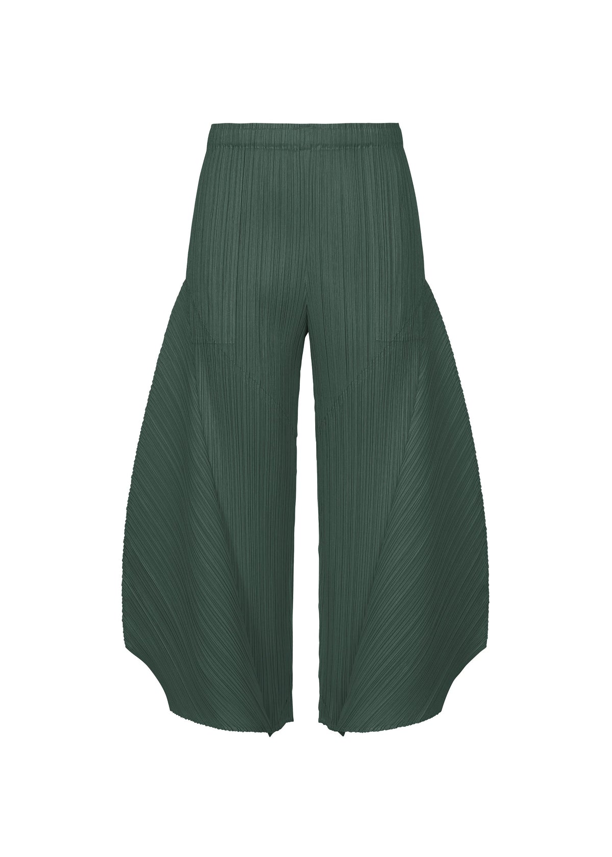 A product shot of the PLEATS PLEASE ISSEY MIYAKE MONTHLY COLORS : OCTOBER trousers in dark green.
