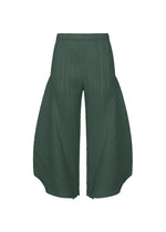 A product shot of the PLEATS PLEASE ISSEY MIYAKE MONTHLY COLORS : OCTOBER trousers in dark green.