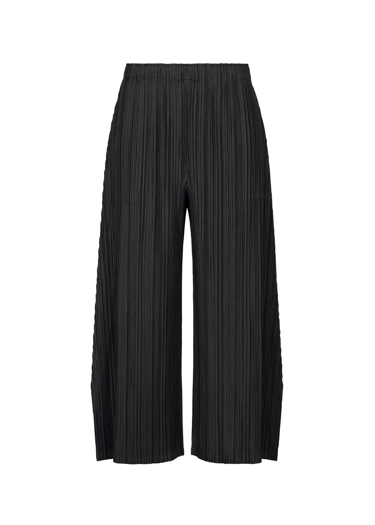 A product shot of the PLEATS PLEASE ISSEY MIYAKE MELLOW PLEATS trousers in black.