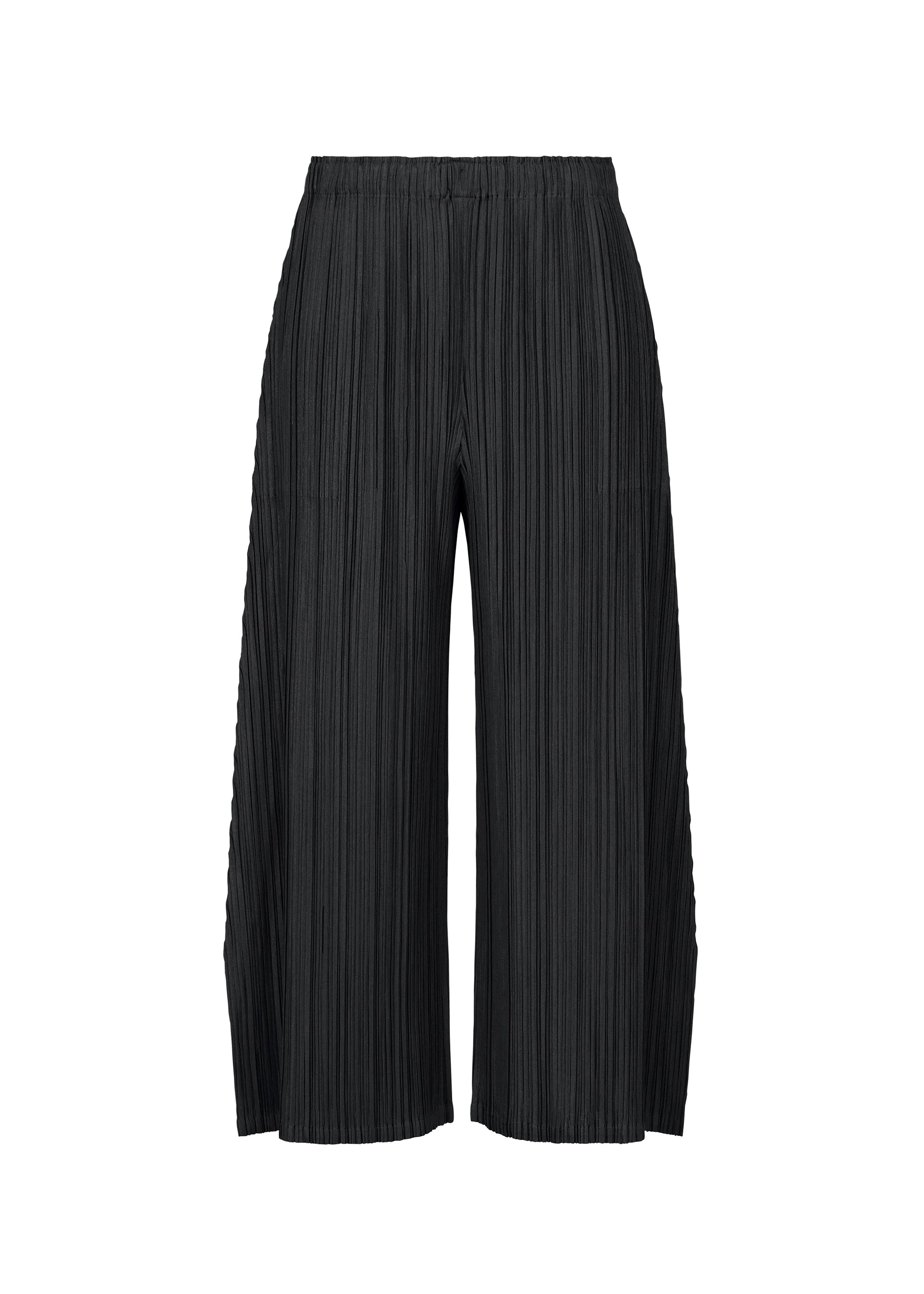 A product shot of the PLEATS PLEASE ISSEY MIYAKE MELLOW PLEATS trousers in black.