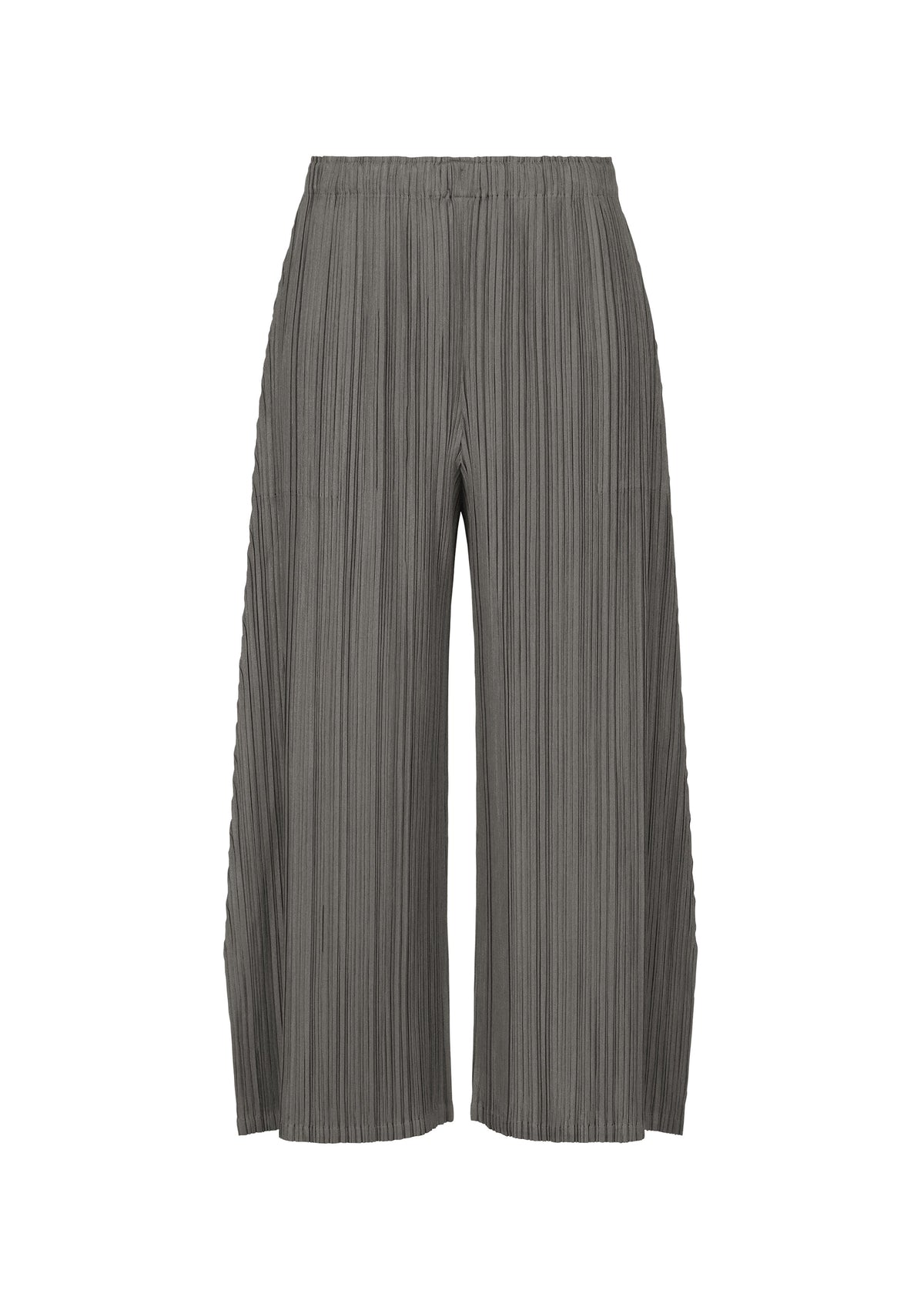 A product shot of the PLEATS PLEASE ISSEY MIYAKE MELLOW PLEATS trousers in charcoal.