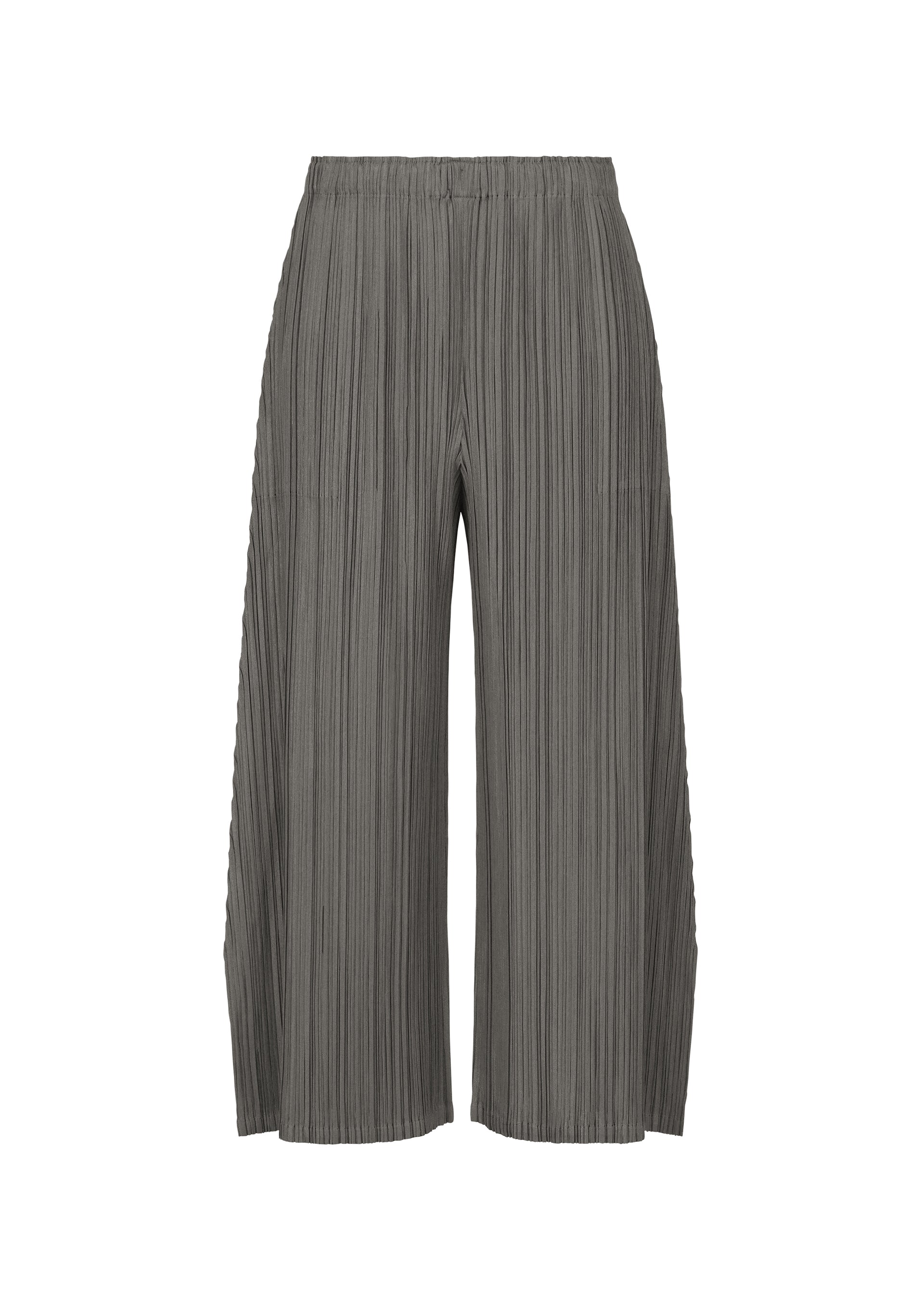 A product shot of the PLEATS PLEASE ISSEY MIYAKE MELLOW PLEATS trousers in charcoal.