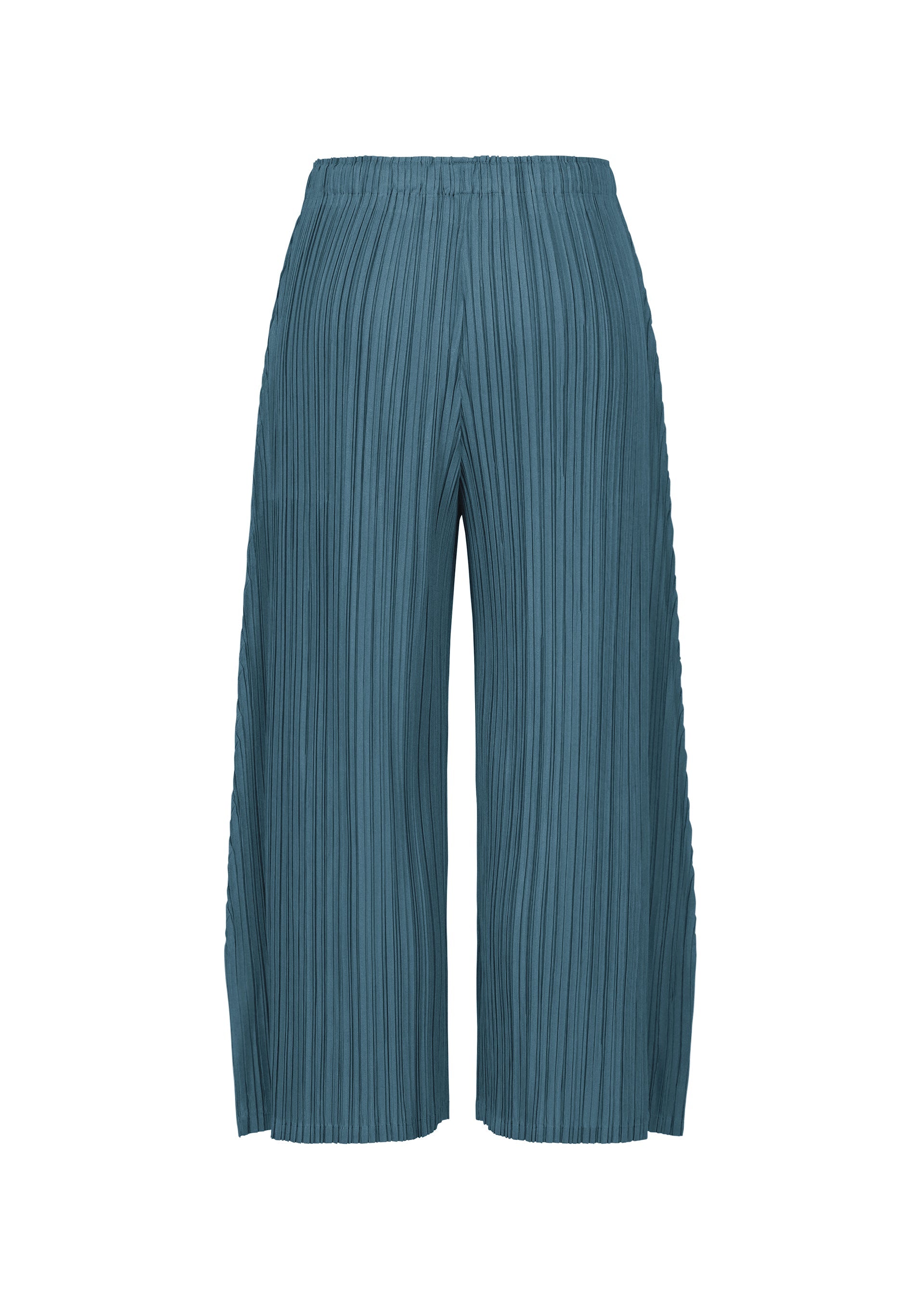 A detail shot of the PLEATS PLEASE ISSEY MIYAKE MELLOW PLEATS trousers.