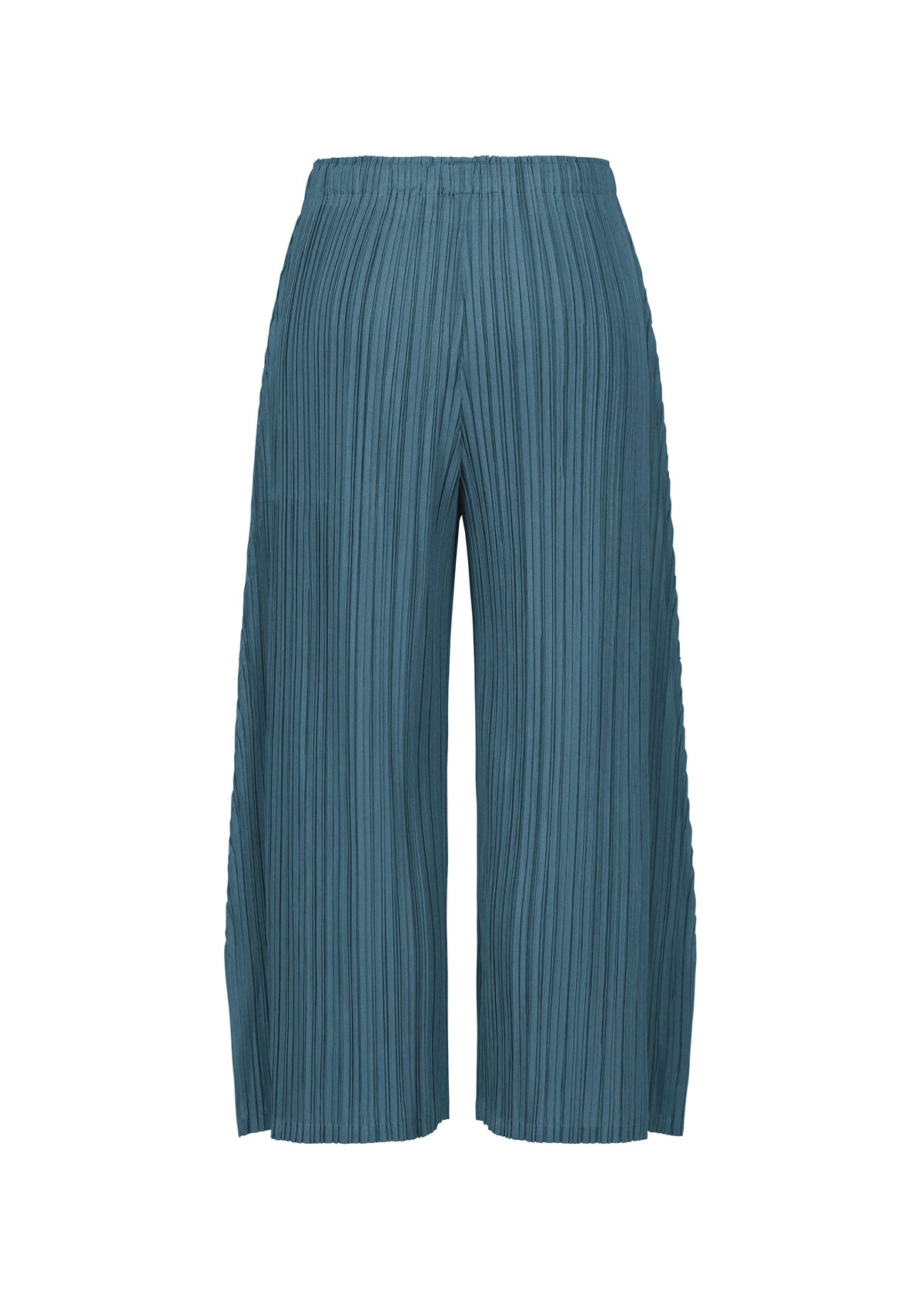 A detail shot of the PLEATS PLEASE ISSEY MIYAKE MELLOW PLEATS trousers.