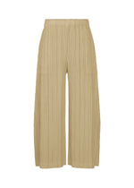 A product shot of the PLEATS PLEASE ISSEY MIYAKE THICKER BOTTOMS 1 trousers in sand beige.
