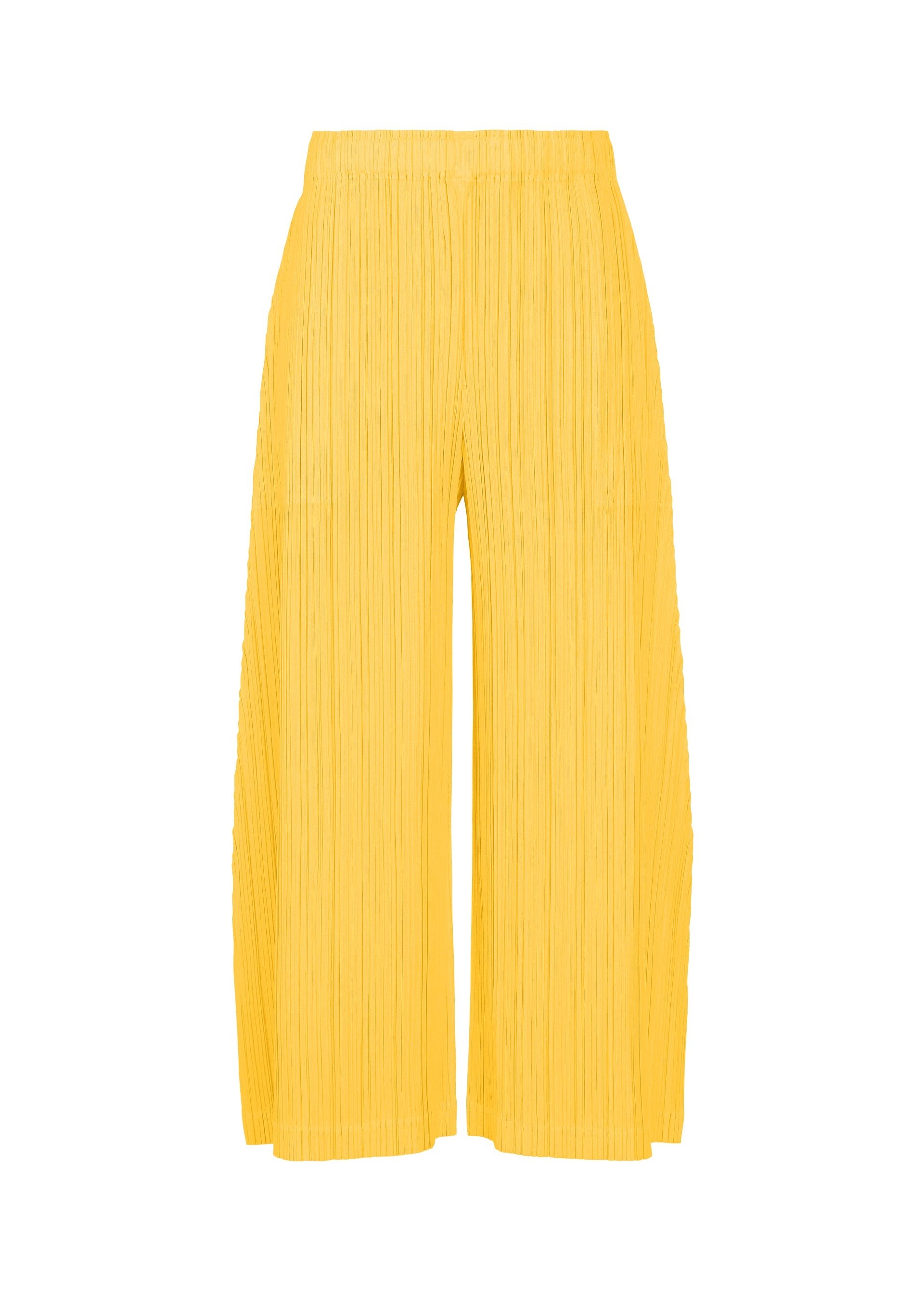 A product shot of the PLEATS PLEASE ISSEY MIYAKE THICKER BOTTOMS 1 trousers in yellow.