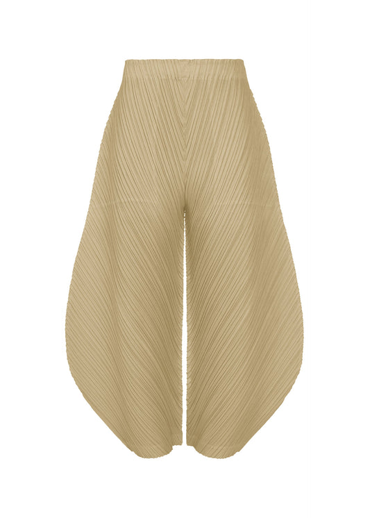 A product shot of the PLEATS PLEASE ISSEY MIYAKE THICKER BOTTOMS 1 trousers in sand beige.