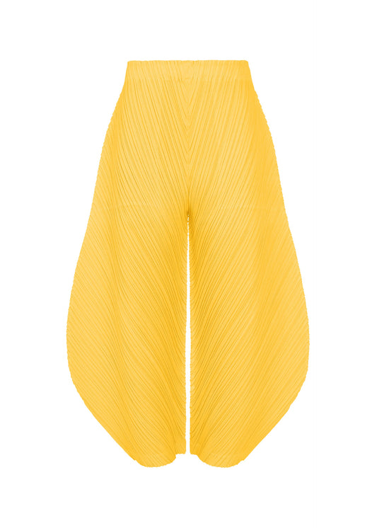 A product shot of the PLEATS PLEASE ISSEY MIYAKE THICKER BOTTOMS 1 trousers in yellow.