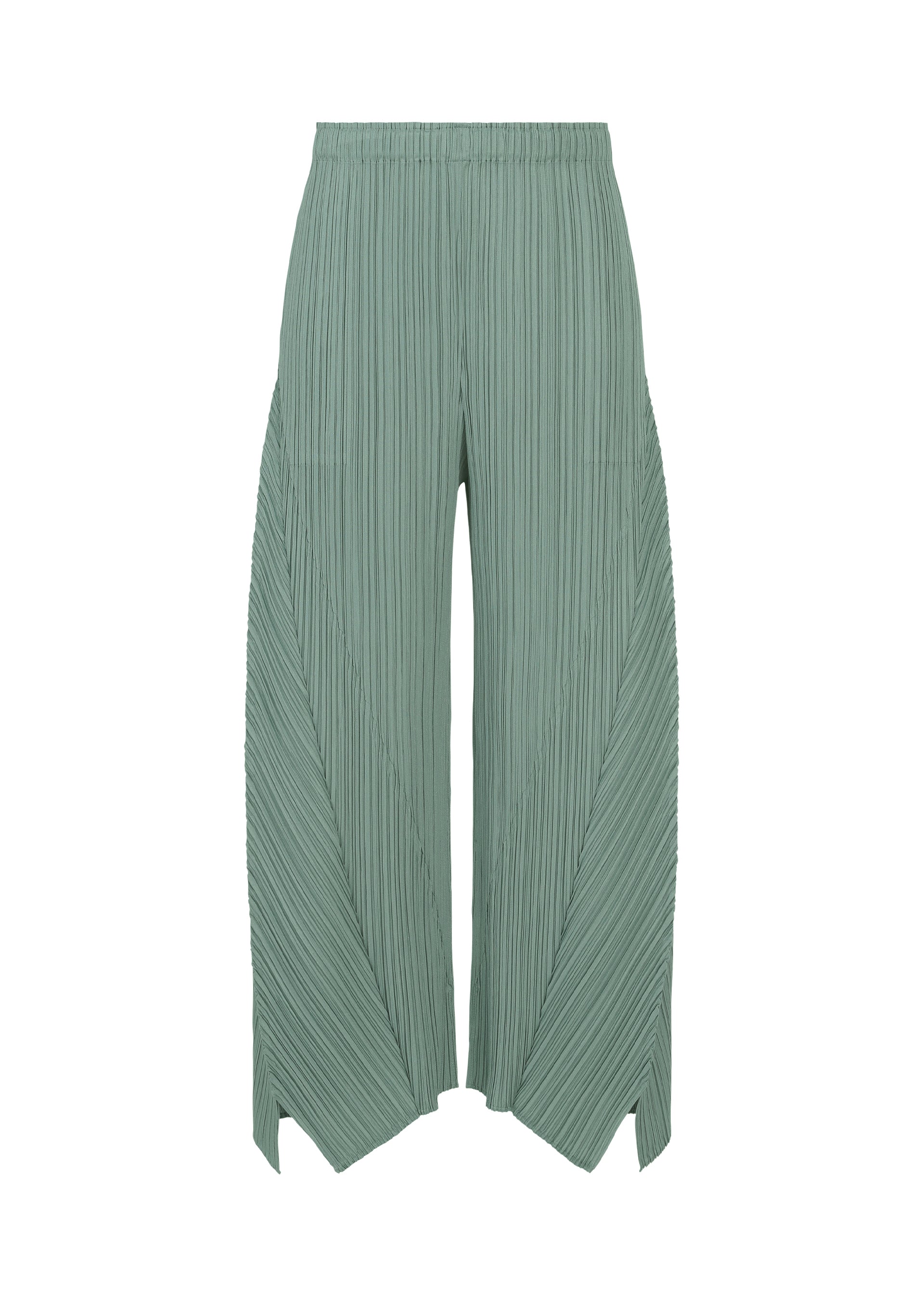 A product shot of the PLEATS PLEASE ISSEY MIYAKE FOLD trousers in baby blue.