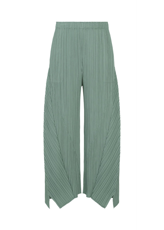 A product shot of the PLEATS PLEASE ISSEY MIYAKE FOLD trousers in baby blue.