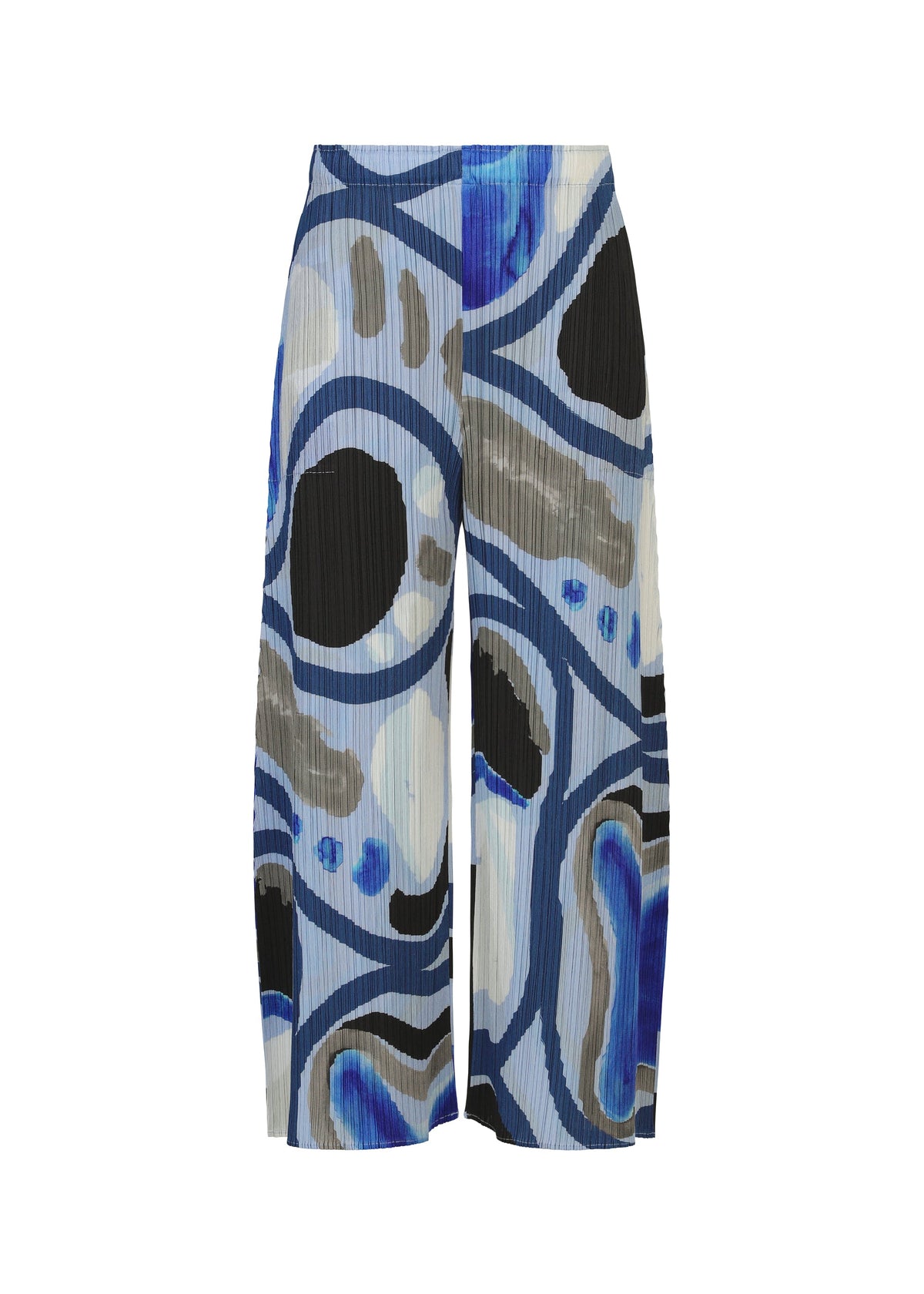 A product shot of the PLEATS PLEASE ISSEY MIYAKE ROLL trousers in light blue.