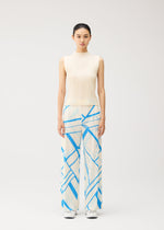 A model wears the PLEATS PLEASE ISSEY MIYAKE FOLD LINE fold-line-trousers-off-white.