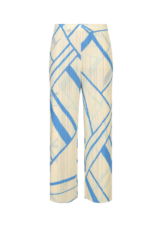 A product shot of the PLEATS PLEASE ISSEY MIYAKE FOLD LINE trousers in off white.