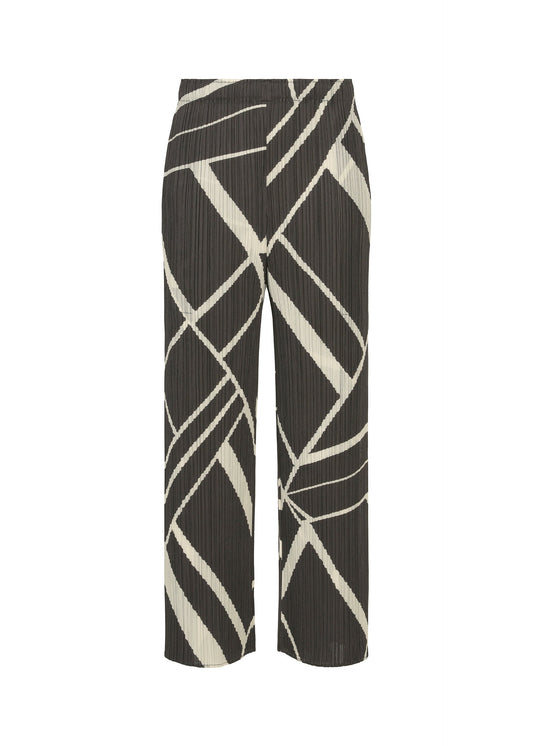 A product shot of the PLEATS PLEASE ISSEY MIYAKE FOLD LINE trousers in charcoal.