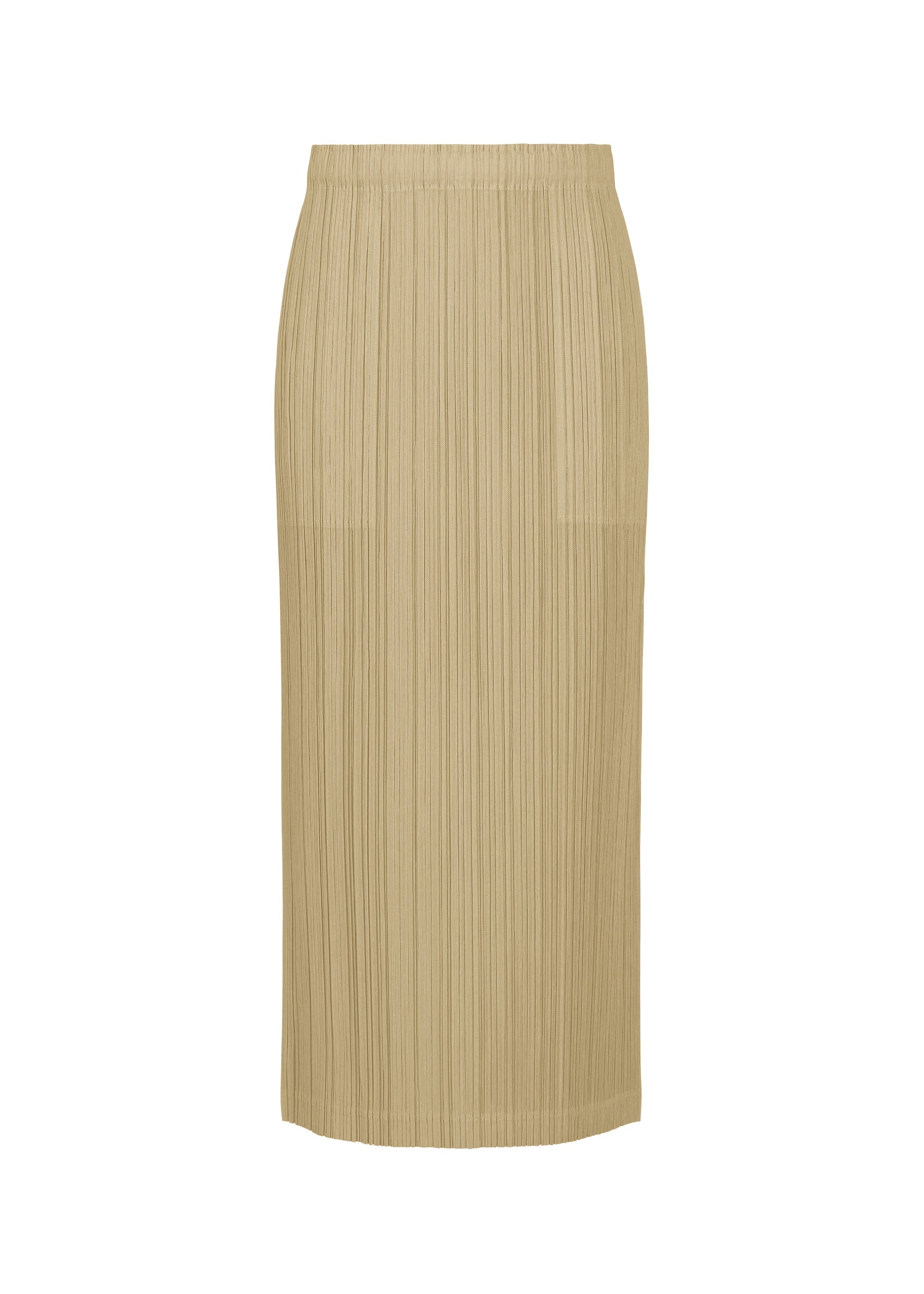 A product shot of the PLEATS PLEASE ISSEY MIYAKE THICKER BOTTOMS 1 skirt in sand beige.