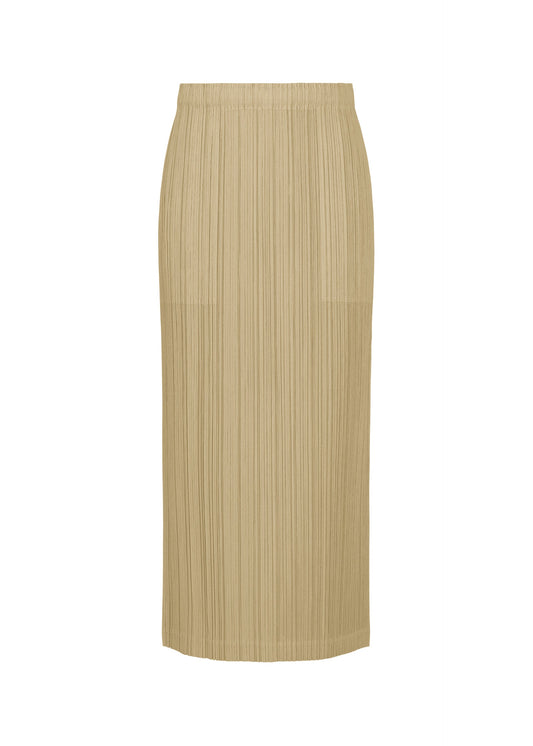 A product shot of the PLEATS PLEASE ISSEY MIYAKE THICKER BOTTOMS 1 skirt in sand beige.