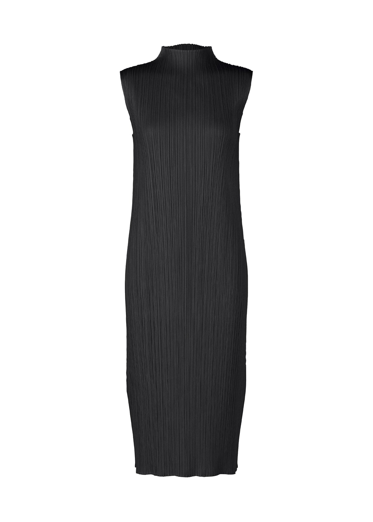 A product shot of the PLEATS PLEASE ISSEY MIYAKE MONTHLY COLORS : JULY dress in black.