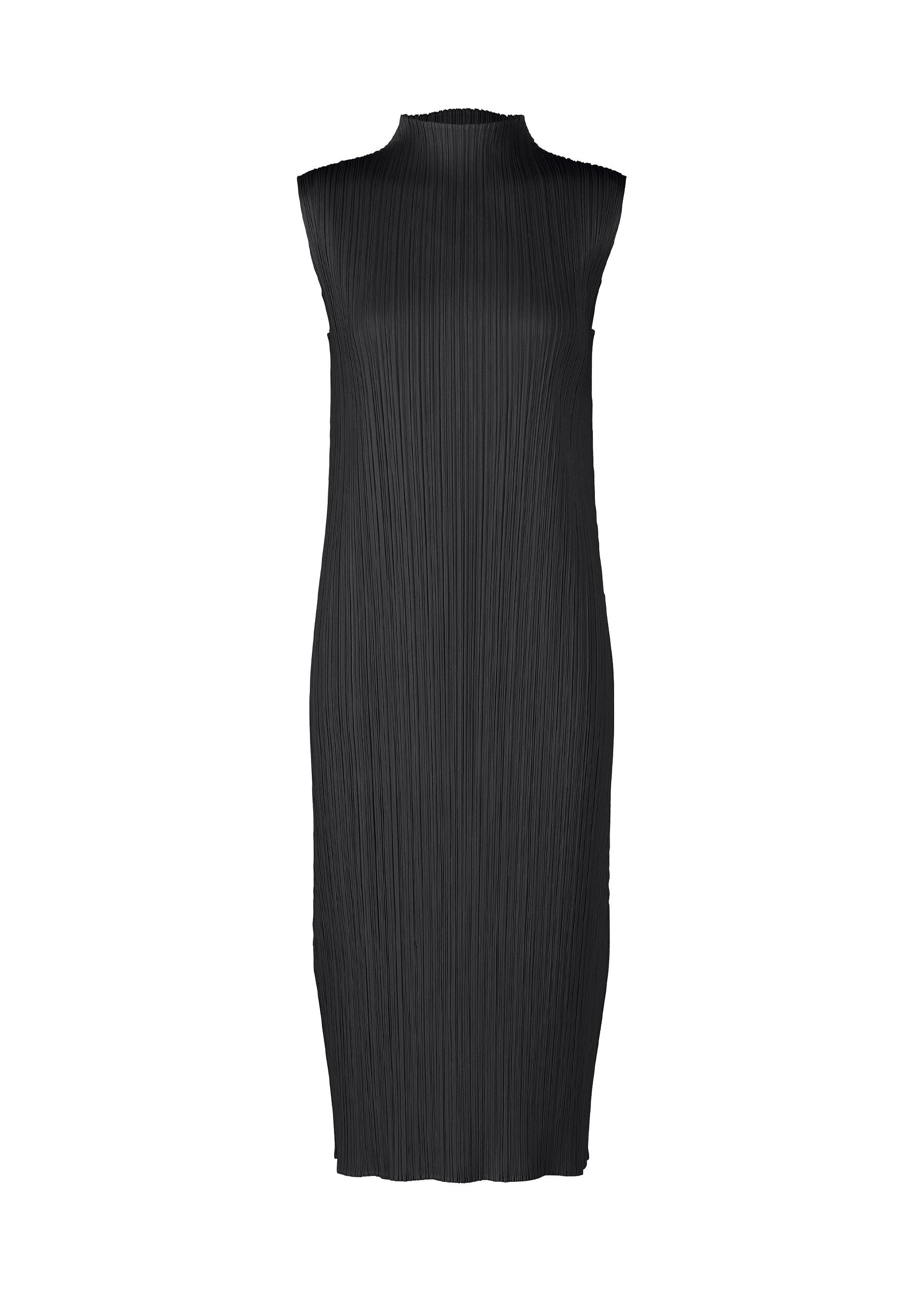 A product shot of the PLEATS PLEASE ISSEY MIYAKE MONTHLY COLORS : JULY dress in black.