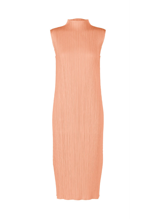 A product shot of the PLEATS PLEASE ISSEY MIYAKE MONTHLY COLORS : JULY dress in pale orange.