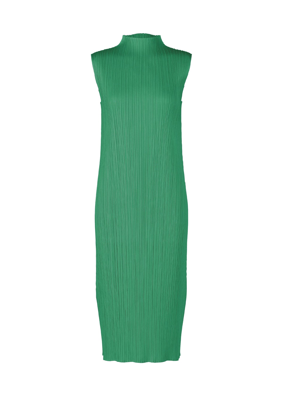 A product shot of the PLEATS PLEASE ISSEY MIYAKE MONTHLY COLORS : JULY dress in fresh green.