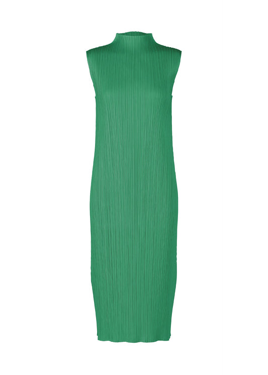 A product shot of the PLEATS PLEASE ISSEY MIYAKE MONTHLY COLORS : JULY dress in fresh green.
