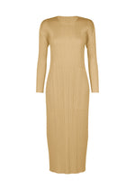A product shot of the PLEATS PLEASE ISSEY MIYAKE MONTHLY COLORS : OCTOBER dress in ash beige.