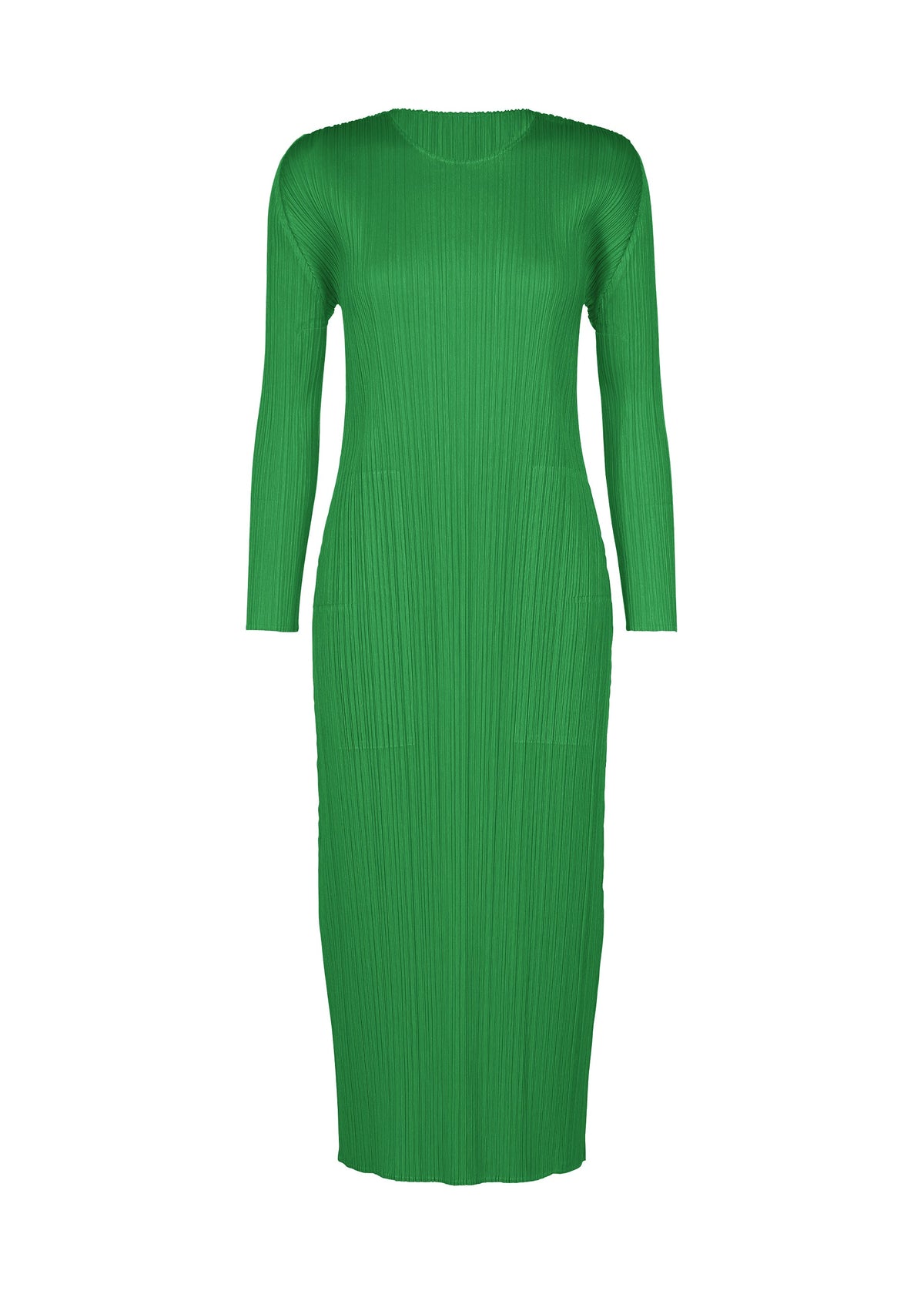 A product shot of the PLEATS PLEASE ISSEY MIYAKE MONTHLY COLORS : OCTOBER dress in green.