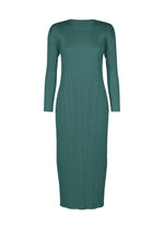 A product shot of the PLEATS PLEASE ISSEY MIYAKE MONTHLY COLORS : OCTOBER dress in blue green.