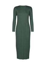 A product shot of the PLEATS PLEASE ISSEY MIYAKE MONTHLY COLORS : OCTOBER dress in dark green.