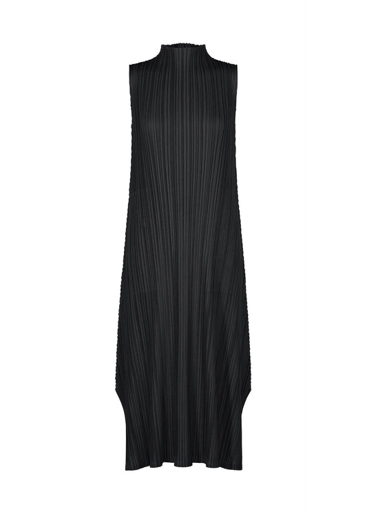 A product shot of the PLEATS PLEASE ISSEY MIYAKE MELLOW PLEATS dress in black.