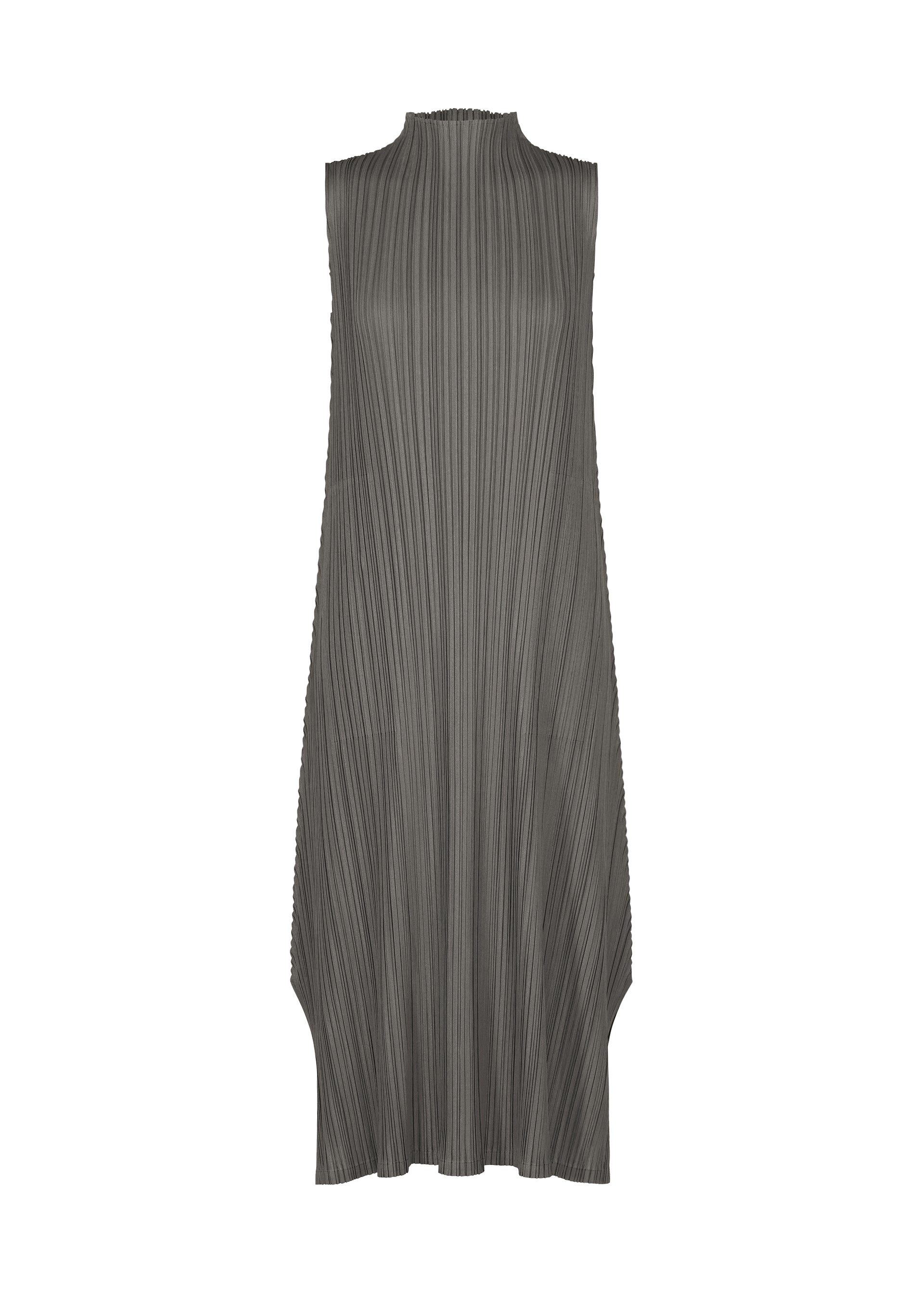 A product shot of the PLEATS PLEASE ISSEY MIYAKE MELLOW PLEATS dress in charcoal.