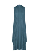 A product shot of the PLEATS PLEASE ISSEY MIYAKE MELLOW PLEATS dress in cerulean blue.
