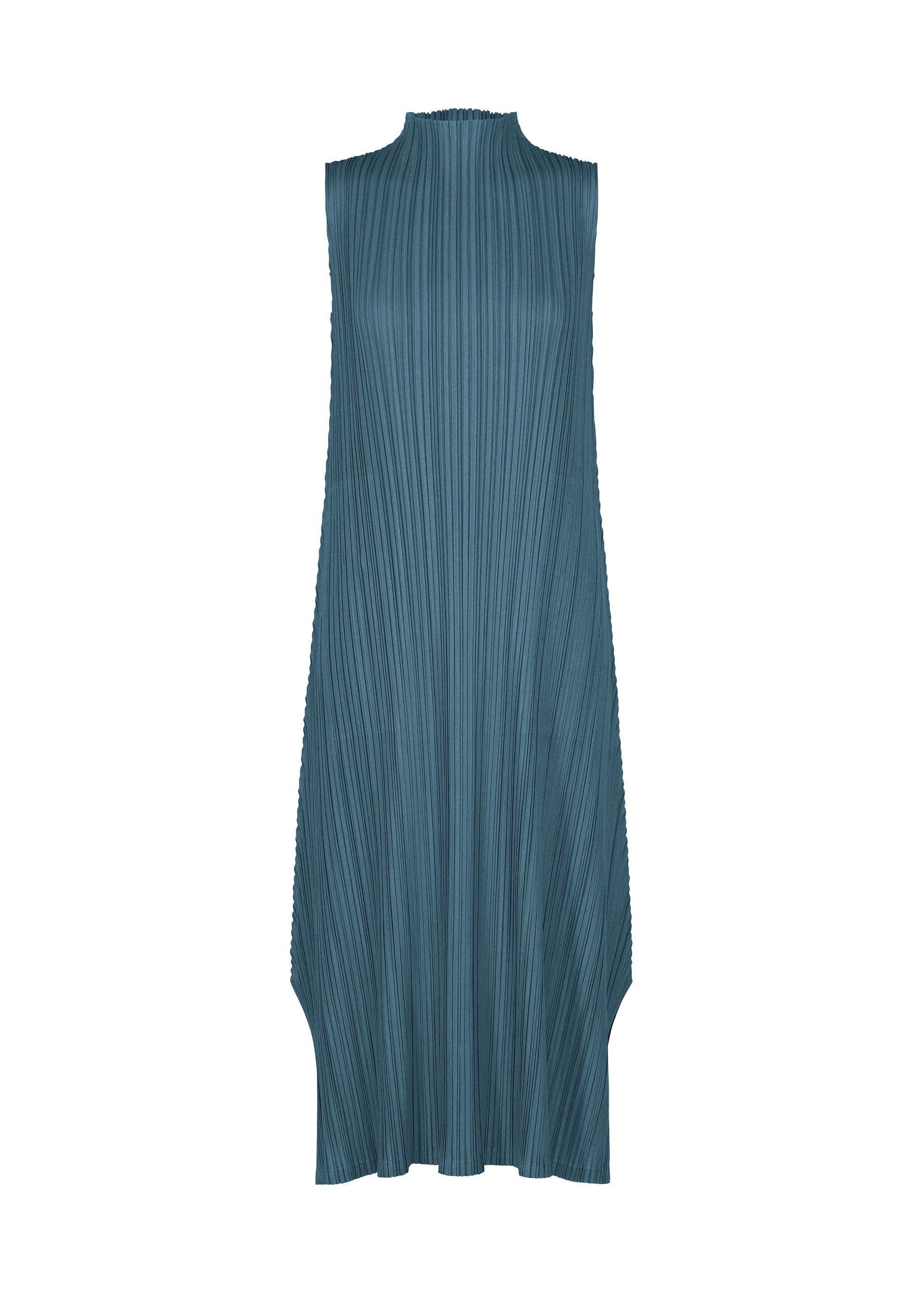 A product shot of the PLEATS PLEASE ISSEY MIYAKE MELLOW PLEATS dress in cerulean blue.