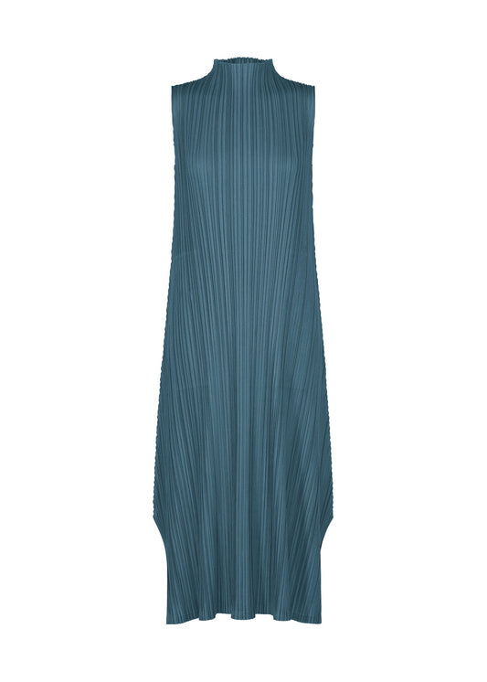 A product shot of the PLEATS PLEASE ISSEY MIYAKE MELLOW PLEATS dress in cerulean blue.