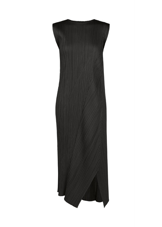 A product shot of the PLEATS PLEASE ISSEY MIYAKE FOLD dress in black.