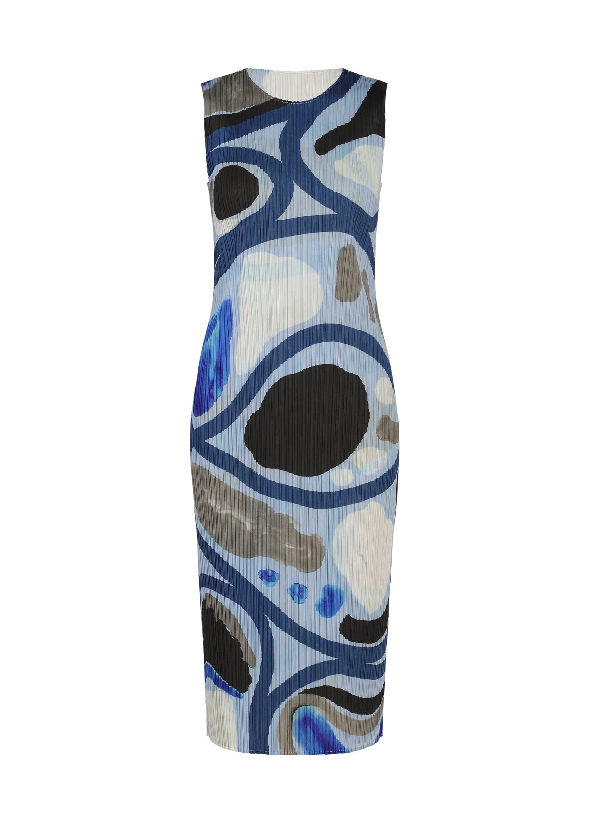 A product shot of the PLEATS PLEASE ISSEY MIYAKE ROLL dress in light blue.