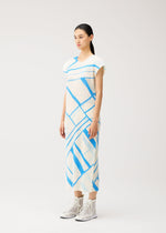 A model wears the PLEATS PLEASE ISSEY MIYAKE FOLD LINE fold-line-dress-charcoal.