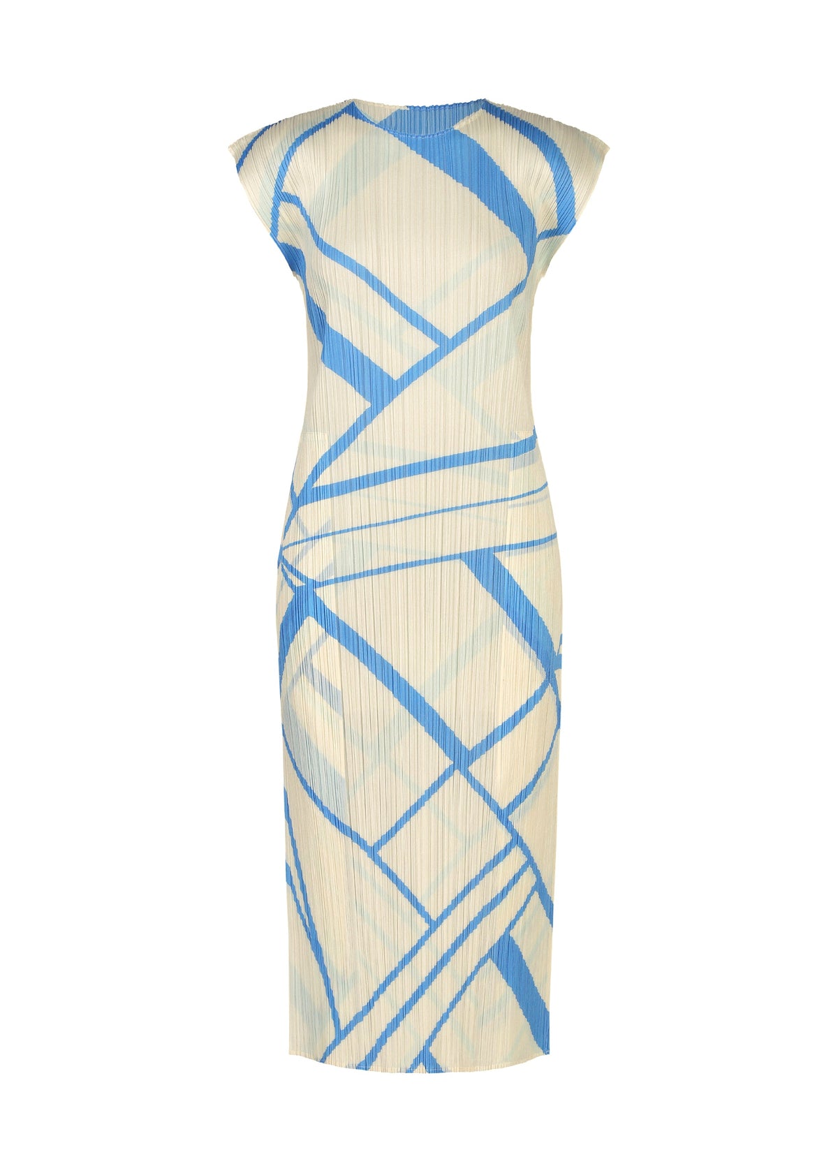 A product shot of the PLEATS PLEASE ISSEY MIYAKE FOLD LINE dress in off white.