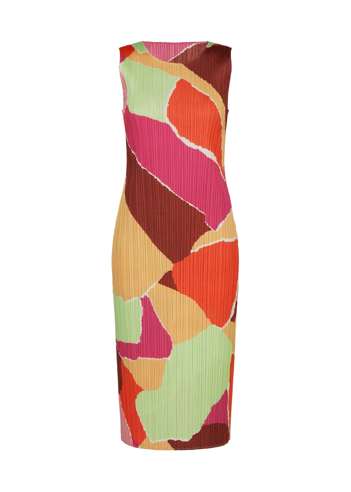 A product shot of the PLEATS PLEASE ISSEY MIYAKE SURPRISE! dress in orange.