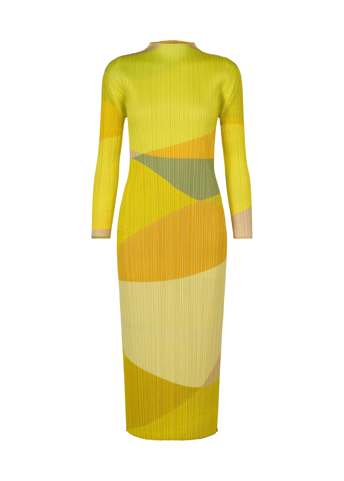A product shot of the PLEATS PLEASE ISSEY MIYAKE ORBIT dress in yellow.