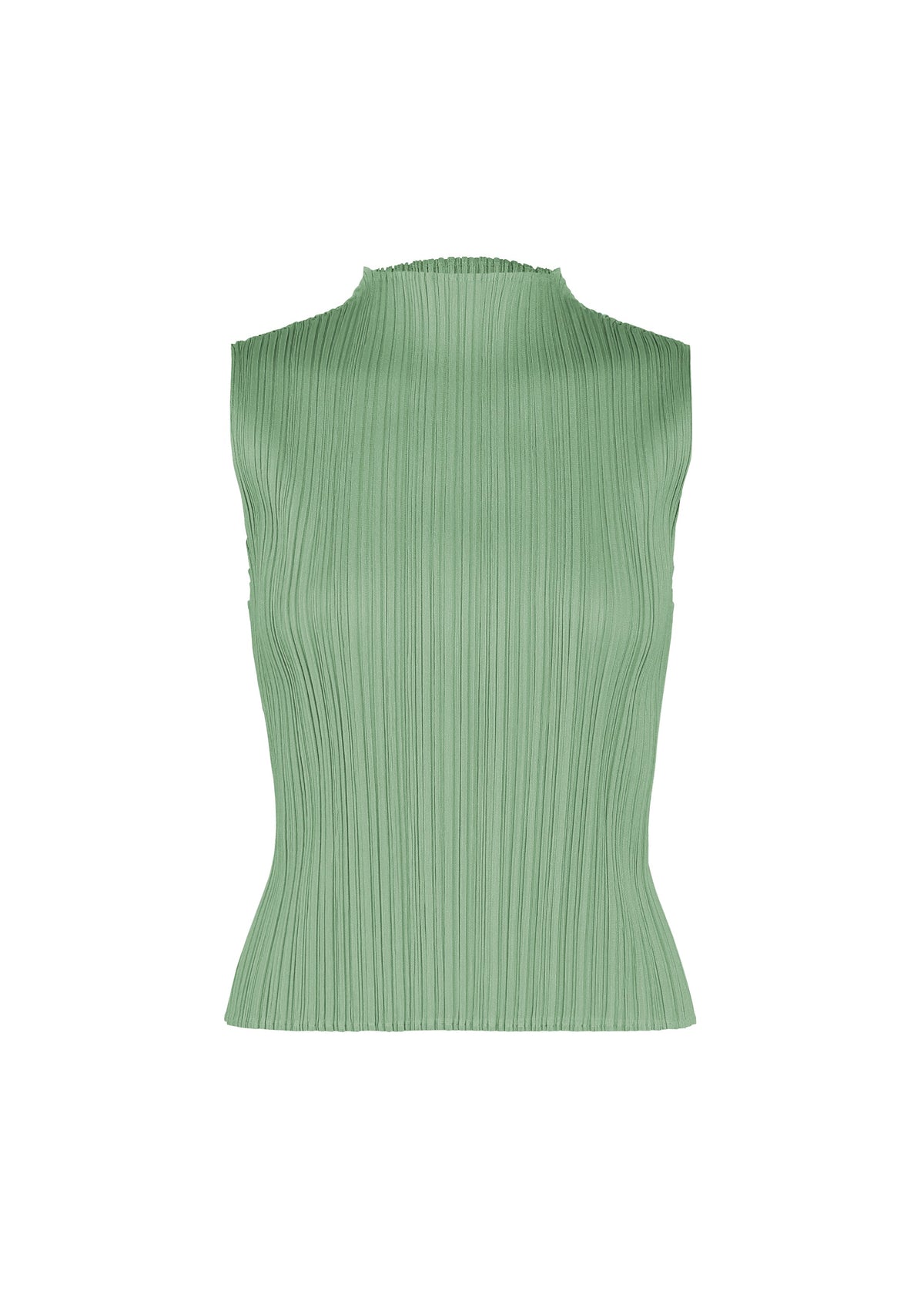 A product shot of the PLEATS PLEASE ISSEY MIYAKE MONTHLY COLORS : AUGUST top in grayish green.