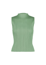 A product shot of the PLEATS PLEASE ISSEY MIYAKE MONTHLY COLORS : AUGUST top in grayish green.