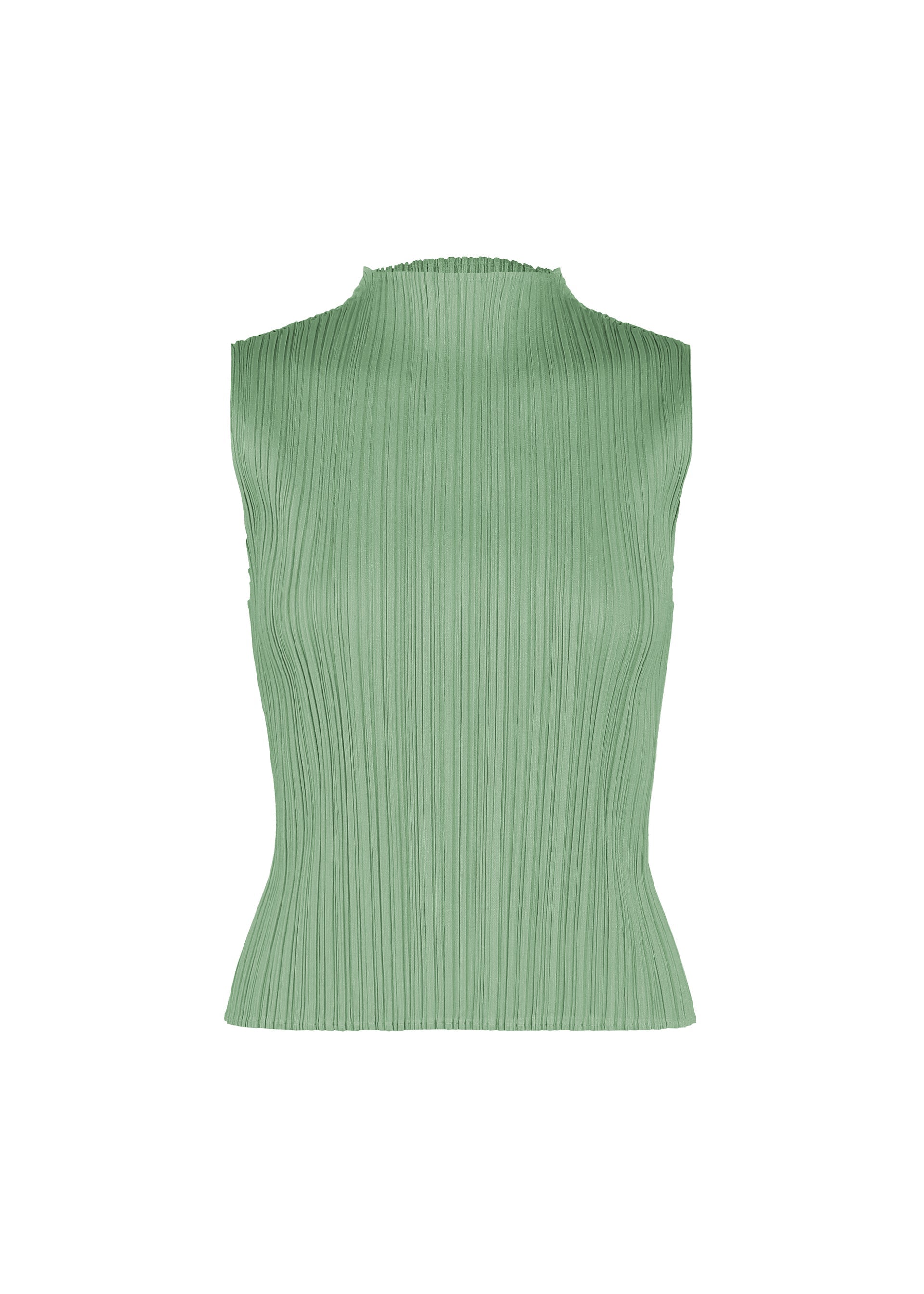 A product shot of the PLEATS PLEASE ISSEY MIYAKE MONTHLY COLORS : AUGUST top in grayish green.