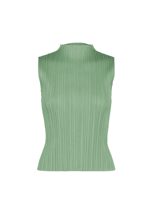 A product shot of the PLEATS PLEASE ISSEY MIYAKE MONTHLY COLORS : AUGUST top in grayish green.