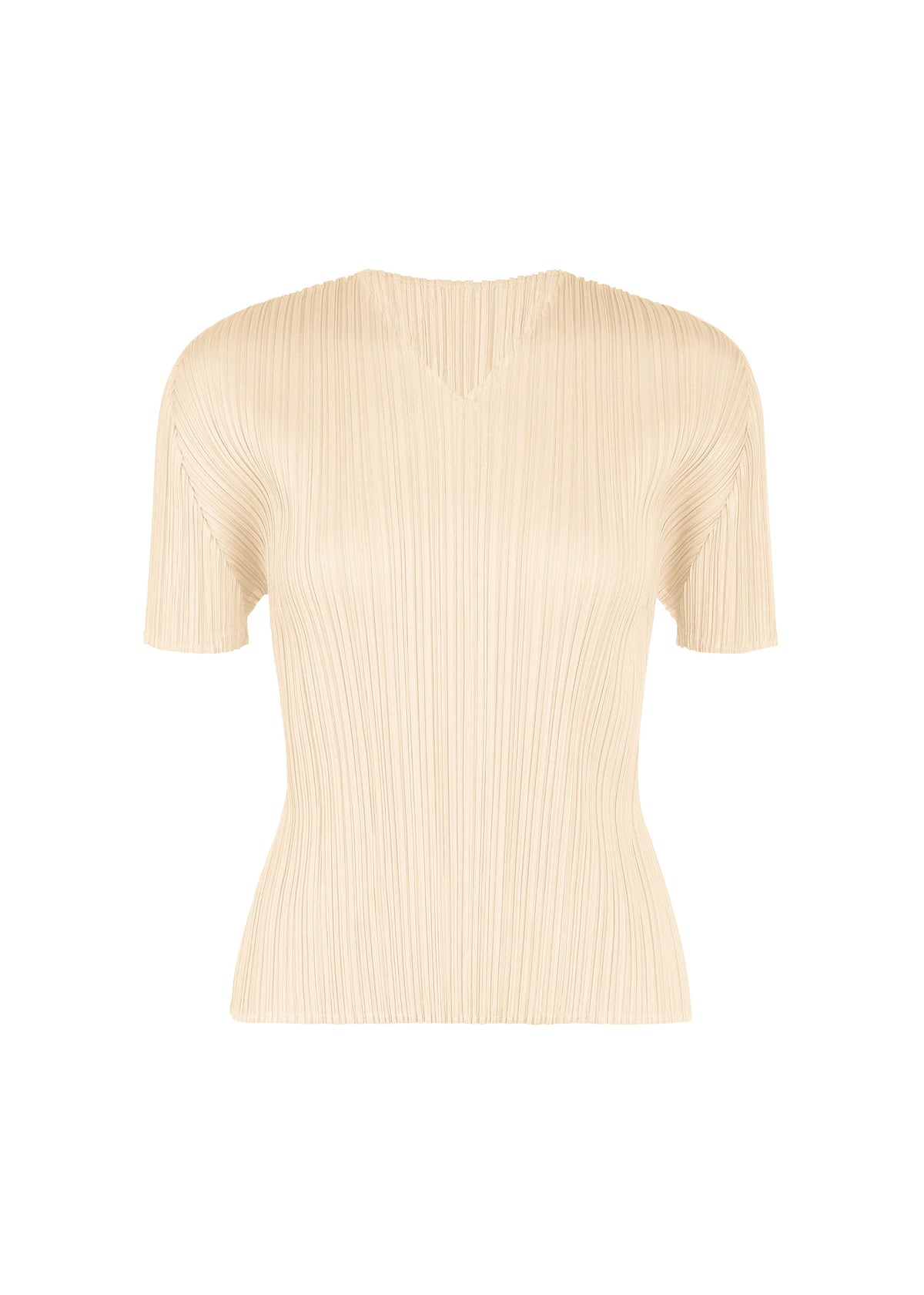 A product shot of the PLEATS PLEASE ISSEY MIYAKE MONTHLY COLORS : AUGUST top in off white.
