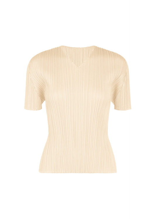 A product shot of the PLEATS PLEASE ISSEY MIYAKE MONTHLY COLORS : AUGUST top in off white.